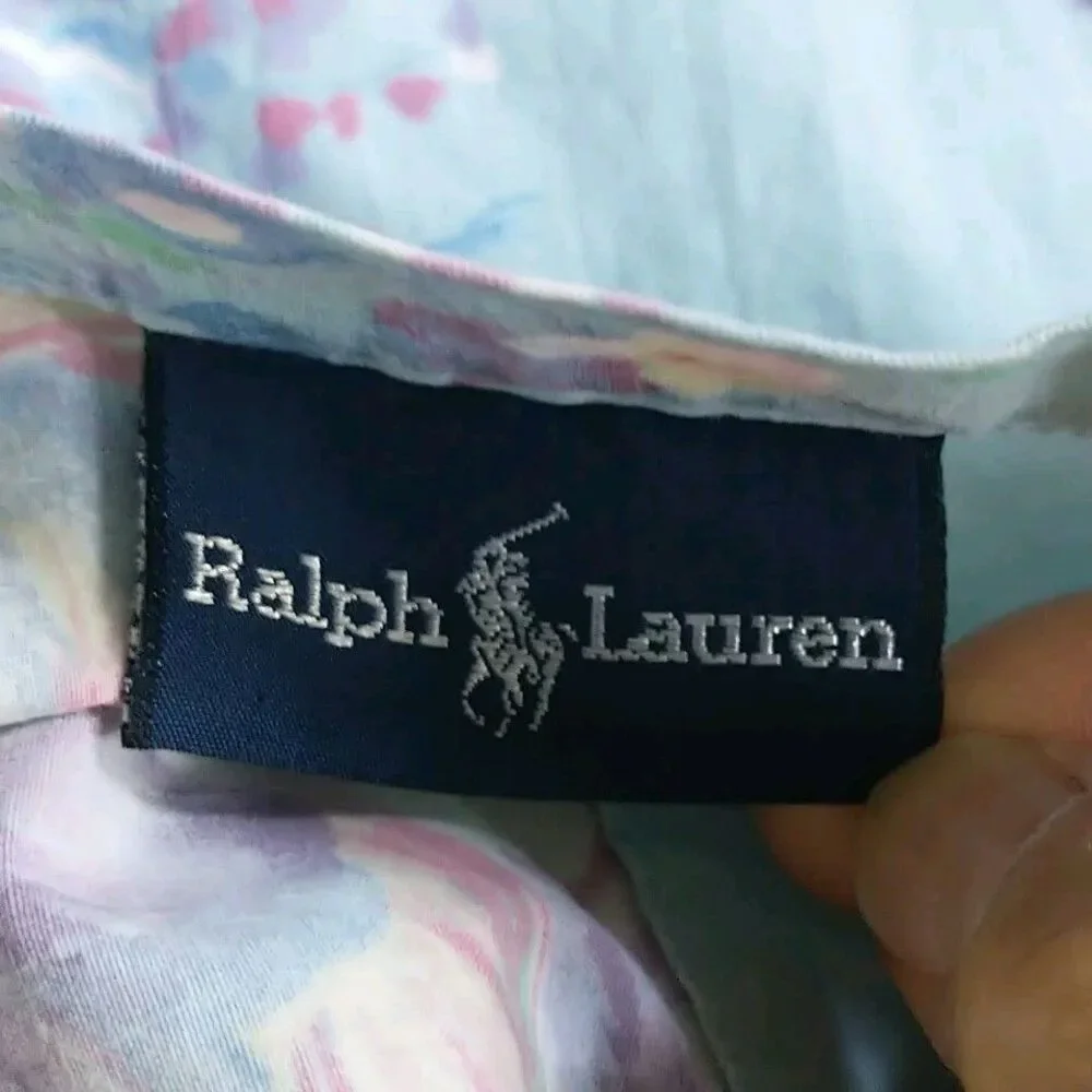 VTG Ralph Lauren Pompano Floral Flat Sheet Full Size Blue 100% Cotton